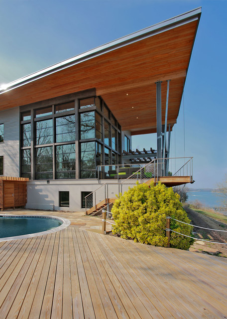 Дизайн экстерьера дома с бассейном.