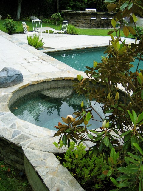 Красивое фото бассейна с лужайкой в саду